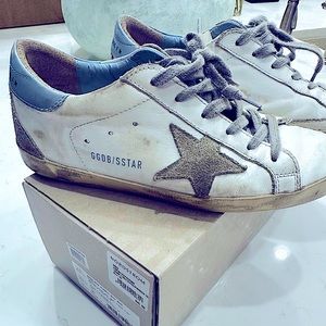 Golden Goose Super Star Leather and Suede White/Ice/Powder Blue Sneakers